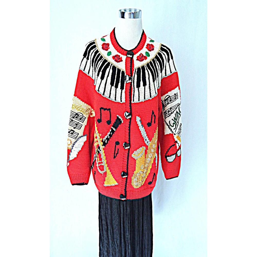 Design Options Musical Cardigan Sweater M